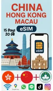 Best CHINA HongKong Macao esim Data Travel e sim 5G / 4G 15 Days 20 GB