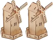 OFFIGAM 2Sets DIY Solar Windmill Model Kit Wooden Puzzle Assembly Stem for Lightweight and Safe Science Enhance Observation and Thinking Skills