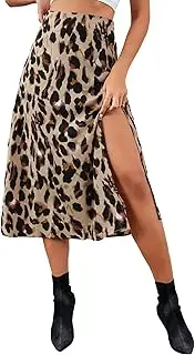 [LYANER] Women's Casual Boho Printed High Waist Side Split Hem Zipper Midi Skirt