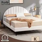 Furb King Bed Frame Platform Boucle Fabric Pine Wood Bed Base Mattress White