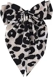 Beige Leopard Print Hair Bow for Women Cheetah Bow Hair Accessories for Girls Teenagers Bowknot Hair Clips for Party Prom Long Tail Bows for Girls Women Leopard Print Accessories