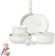Gourmetific Ceramic Cookware Set, 2025 New 5/15 Piece Gourmetific Cookware Set, Nonstick Maifan Cookwares Sets, with Detachable Handle, Easily Clean (Beige,5pcs)