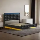 Wooden LED Bed Frame Double Size Mattress Base Platform Foundation Headboard PU