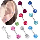 2X 16g Double Epoxy Crystal Ear Steel Barbell Stud Ear Cartilage Tragus Piercing