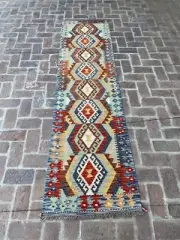 Hand Knotted Flat weave Kilim Hallway Runner Rug 292 CM x 77 CM KA# 20