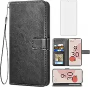 [Asuwish] Compatible with Google Pixel 6 Wallet Case Tempered Glass Screen Protector and Leather Flip Full Body Cover Card Holder Stand Cell Accessories Phone Cases for Pixel6 Pixle Six Women Men Black