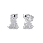 Bevilles Diamond Set Dog Stud Earrings in Sterling Silver