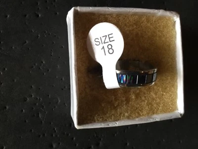 Stainless Steel Beautiful Blue Enameled Inlay Band Ring Size 7 3/4 or 18 NWT