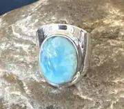 Gorgeous Blue Larimar Navajo Sterling Silver Ring Size 8 16602