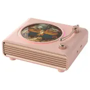 Wireless Speakers with Bluetooth Record Player Desktop, Portable Vinyl Record Player Vintage Turntable Design & Lighting Music Decor Gifts for Kids (Pink)