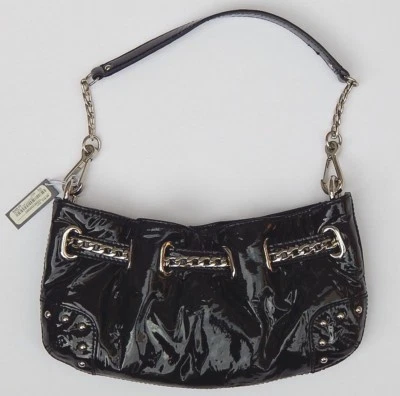 BEBE BLACK PATENT LEATHER CLUTCH HANDBAG AUTHENTIC NEW