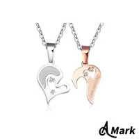 在飛比找momo購物網優惠-【A MARK】心型拼圖撞色縷空雙心造型鈦鋼情侶項鍊 對鍊套