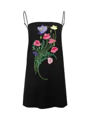 Black Strappy Floral Embroidered Mini Dress