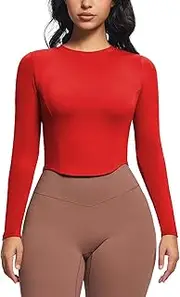 [Aoxjox] Long Sleeve T-Shirt for Women GEO Seamlines Padded Baby Tee Workout Crop Top