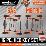16Pc T-Handle Hex Wrench Allen Key Metric Imperial SAE Ball End Long Grip Handle