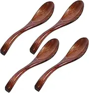 LIFKOME 4pcs Wooden Spoon Food Grade Soup Dessert Spoons Handcrafted Non Breakable Utensils for Cooking Stirring and Serving for Ice Ramen