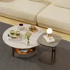 2Tier Luxury Round Marble Coffee Table Low Storage Shelf Center Table Home Offic