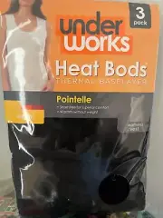 BNIP 3pk Underworks Heat Bods 10-12 Black Thermal Baselayer Women's Vest WARM