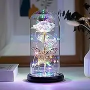 Glass Preserved Eternal Rose, Birthday Gifts for Women, Artificial Colorful Rose with Led Light, Beauty and The Beast Dome, Mother's Day Birthday Gifts from Daughter Valentine's Day Gifts (Colorful)