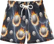 [RPLIFE] Kids Swim Trunks for Boys, Anti Chafe Swim Trunks Boys 2 T, Baseballs Splashes Water Flames