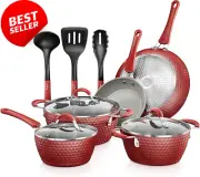 11-Piece Non-Stick Kitchenware Pots & Pans Set with Stylish Diamond Pattern