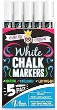 Chalky Crown Liquid Chalk Markers - Liquid Chalk - Chalk Pens for Blackboard Signs, Windows, Blackboards, Glass - 6mm Reversible Tip (Pack of 5) - Includes 24 Chalk Labels