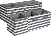 [Amazon Basics] Collapsible Fabric Storage Cube Organizer with Handles, 33 x 33 x 33 Centimeters, White/ Light Grey Stripe - Pack of 6