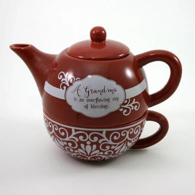 Abbey Press Ceramic "Teapot For One" Set of Unique Teapot and Matching Cup
