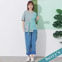 在飛比找momo購物網優惠-【betty’s 貝蒂思】鬆緊牛仔刺繡長褲(淺藍)