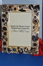 JEWELRY ART DECORATED PICTURE FRAME ONE OF A KIND Work Of Art 5x7 Great Gift