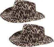 [COMPUKAS] 2pcs Leopard Print Cowboy Hats for Costume Parties and Stage Performances Lightweight Breathable Cloth Stylish Fashion Accessories for Daily Wear and Events