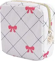 Teircno Period Bag for Women & Girls - Cute Corduroy Sanitary Napkin Storage Bag with Bow Design | Period Pouch for School, Travel | Discreet Menstrual Pouch | Pad Bags for Period Holds Pads, Tampons