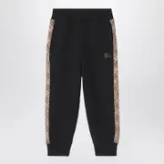 [Burberry] Black jogging trousers with Check motif detail 14 Y Black