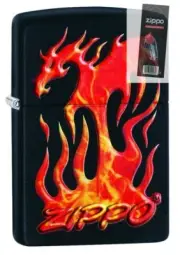 Zippo 29735 Flaming Dragon Black Matte Finish Full Size Lighter + FLINT PACK