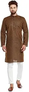 [Sojanya] Men's Cotton Linen Juniper Long Kurta X-Large Juniper Green