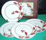 Lenox Red Holly & Berry Silhouette Tidbit Holiday Plates 4 Piece 6" New in Box