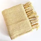 Yellow Chenille Woven Striped Throw Blanket with Fringe – 50" x 60"