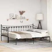 Metal Daybed Frame for Bedroom Black, Twin Size Sleeper Sofa, Guest Bed with Rolling Trundle for Storage & Slats Base - Beds Furniture 92x187cm
