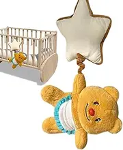 Baby Stroller Rattle Toy | Butter Bear Plush Pendant Bell with Star Carseat Rattle | Soft Sensory Toy Chime Activity Music Box for Stroller