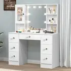 Bedroom Vanity Desk Make up Desk Set White Dressing Table with LED Lights Mirror