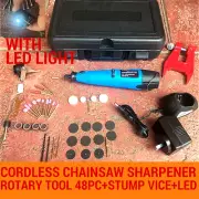 CORDLESS CHAINSAW CHAIN GRINDER SHARPENER ROTARY TOOL 48PC& STUMP VISE BAUMR-AG