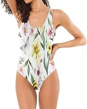 [RPLIFE] Rainbow Cloud One-Piece Bathing Suit, Womens Tummy Control One-Piece Swimsuits, Padded One-Piece Swimsuit, Bees Flowers, Small