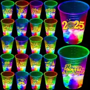 40PCS 2025 Glowing Happy New Year Party Cups Glow in the Dark Flashing 12 Design