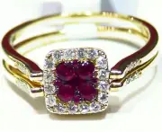 .98CT 14K Gold Natural Cut Round Ruby Diamond Engagement Flip Ring Designer Halo