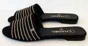 NIB 23B CHANEL BLACK SUEDE LEATHER GOLD CHAIN SLIDES FLATS MULES SANDALS 36