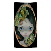 Wood Sprite with Leaves Painted on Wooden Log Beach Towels Medium Large Extra Large