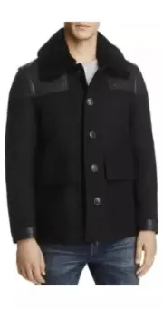 Burberry Peacoat With Leather Coat. New With Tag. Size 48.