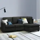 Modular Chaise Chair Couch 4 Seater Sofa Lounge Set Fabric Foam Padded Dark Grey