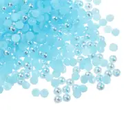 300pcs Flatback Pearls 4mm ABS Plastic Half Round Dome Pearls, Lake Blue