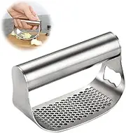 304 Stainless Steel Garlic Presser, Garlic Press Rocker Garlic Mincer Garlic Crusher with Peeler and Cleaning Brush, Garlic Chopper for Smash Garlic Kitchen Gadgets Tools
